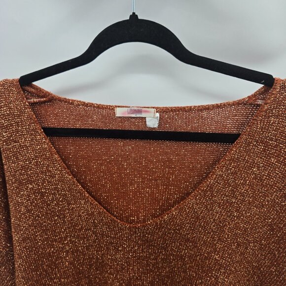 I. Magnin Rust Orange Gold Metallic Vintage 90s V-Neck Vintage Sweater 2x - Picture 4 of 6